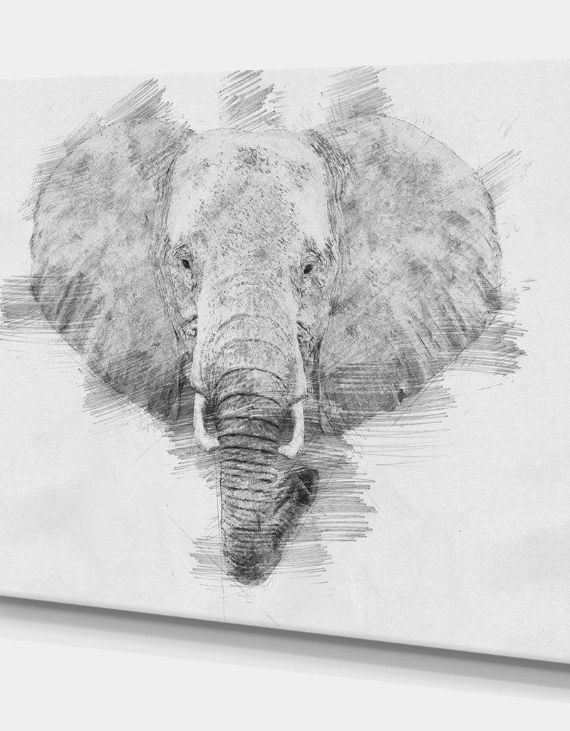Designq Elephant In Pencil Sketch - Sketch Animals Painting Print On Wrapped Canvas