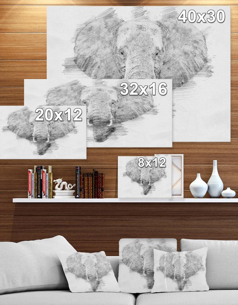 Designq Elephant In Pencil Sketch - Sketch Animals Painting Print On Wrapped Canvas