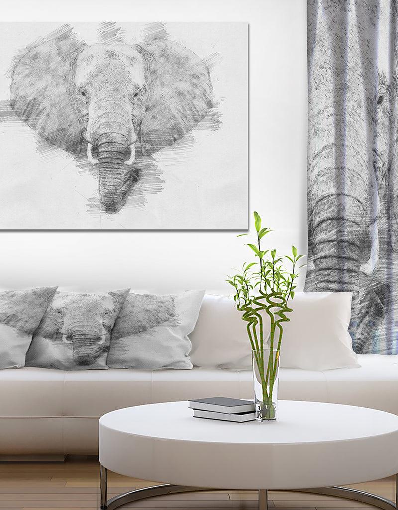 designq Elephant in Pencil Sketch - Sketch Animals Painting Print on Wrapped Canvas
