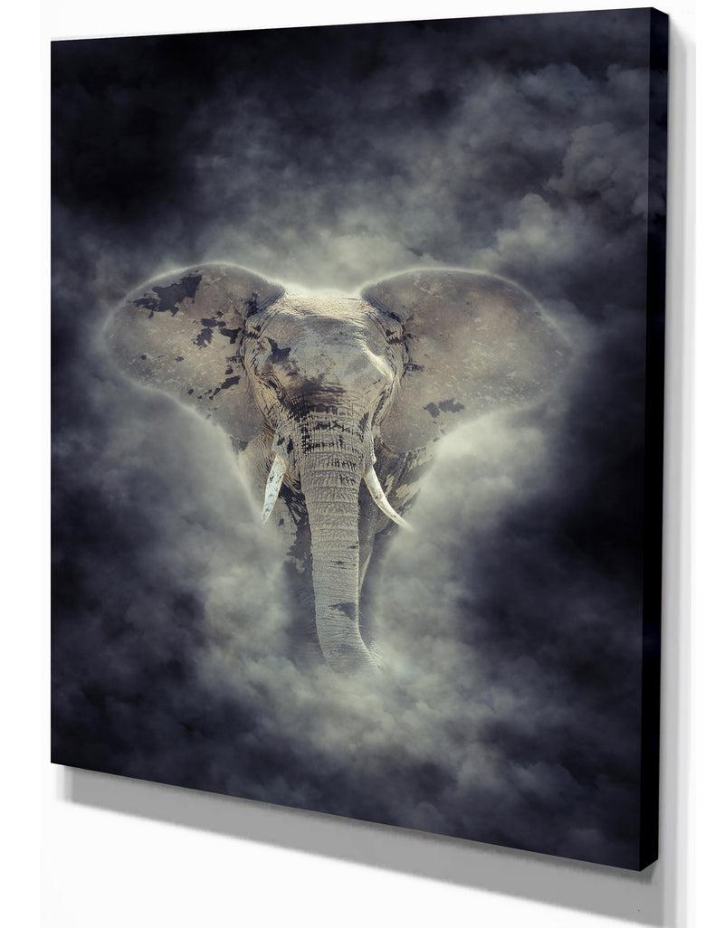 Designq Elephant In Smoke - Animals Photography On Wrapped Canvas