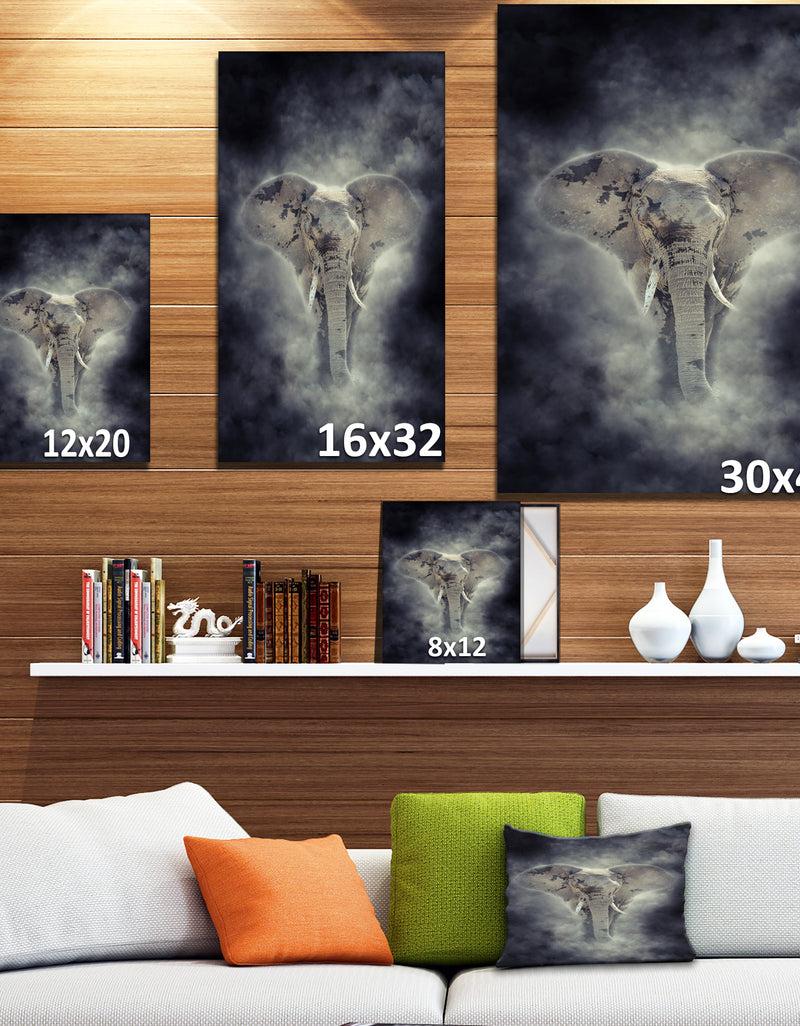 Designq Elephant In Smoke - Animals Photography On Wrapped Canvas