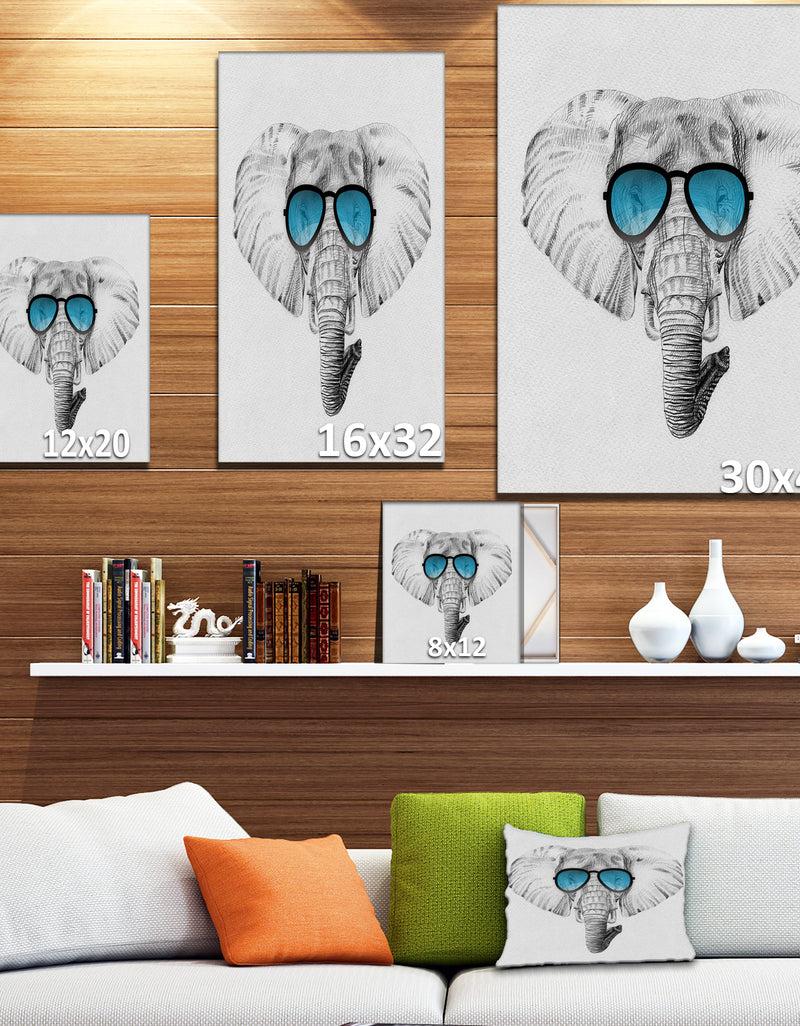 Designq Elephant In Sunglasses - Sketch Animals Digital Print On Wrapped Canvas