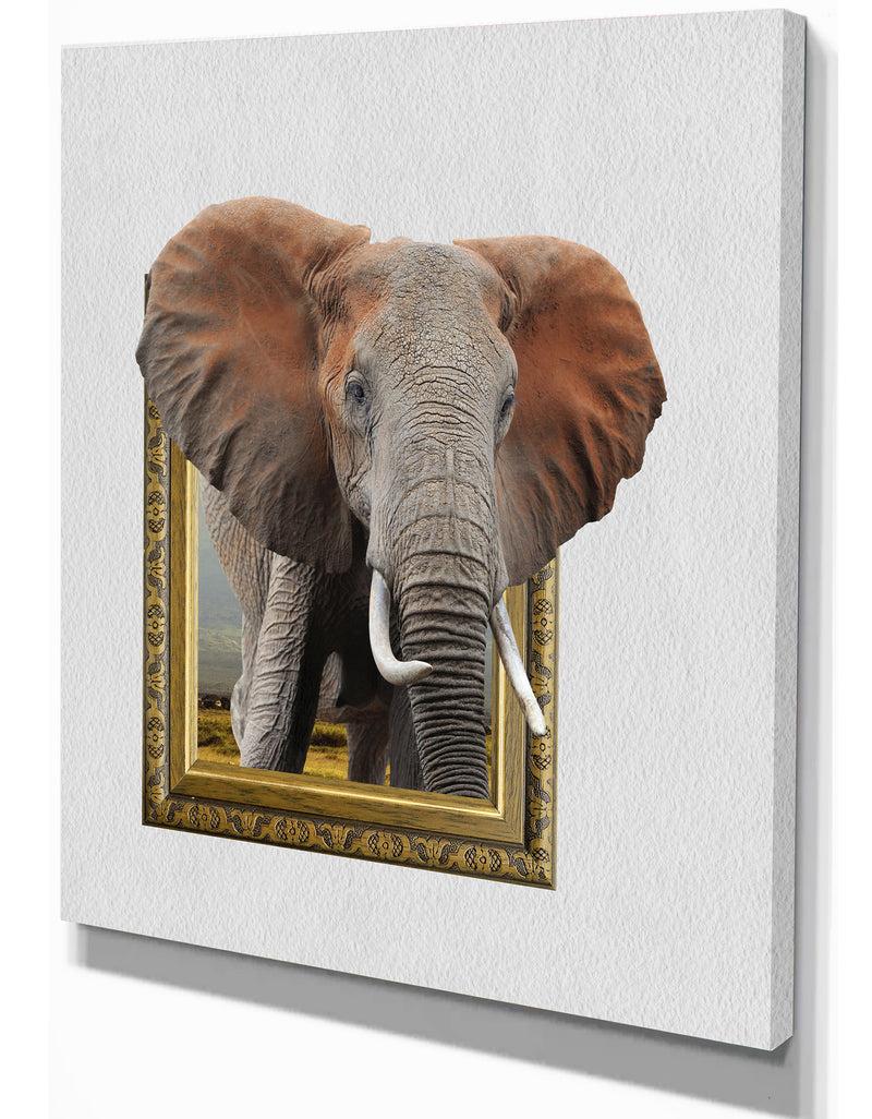 Designq Elephant In Wooden Frame - Africa Animals Photography On Wrapped Canvas