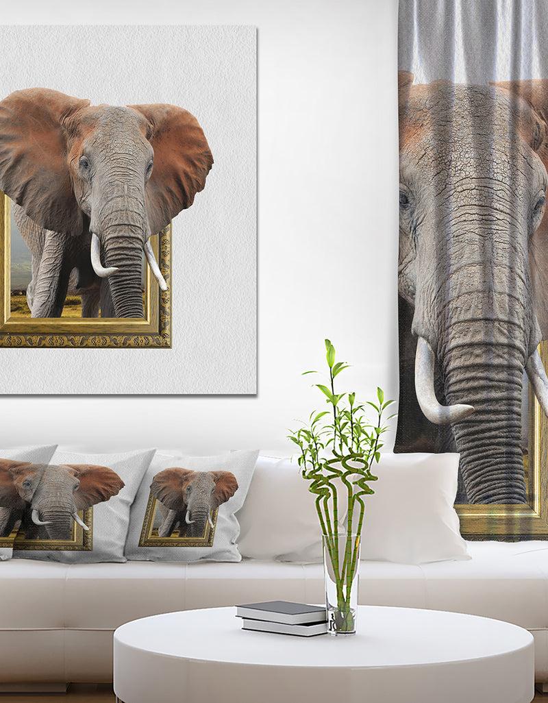 designq Elephant in Wooden Frame - Africa Animals photography on Wrapped Canvas
