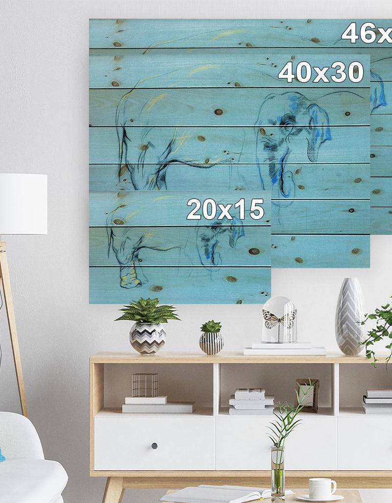 Designq Elephant Painting - Animals Sketch Painting Print On Natural Pine Wood