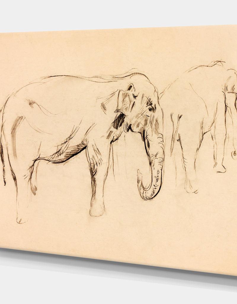Designq Elephant Sketch - Animals Sketch Painting Print On Wrapped Canvas