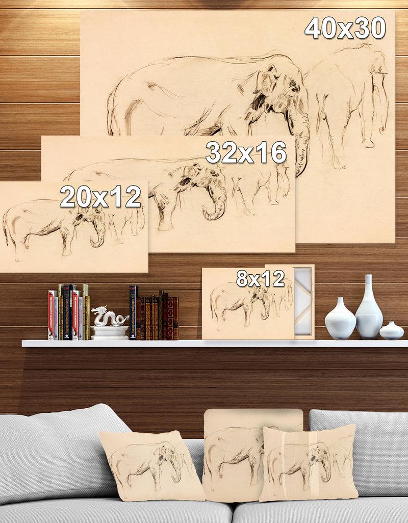 Designq Elephant Sketch - Animals Sketch Painting Print On Wrapped Canvas