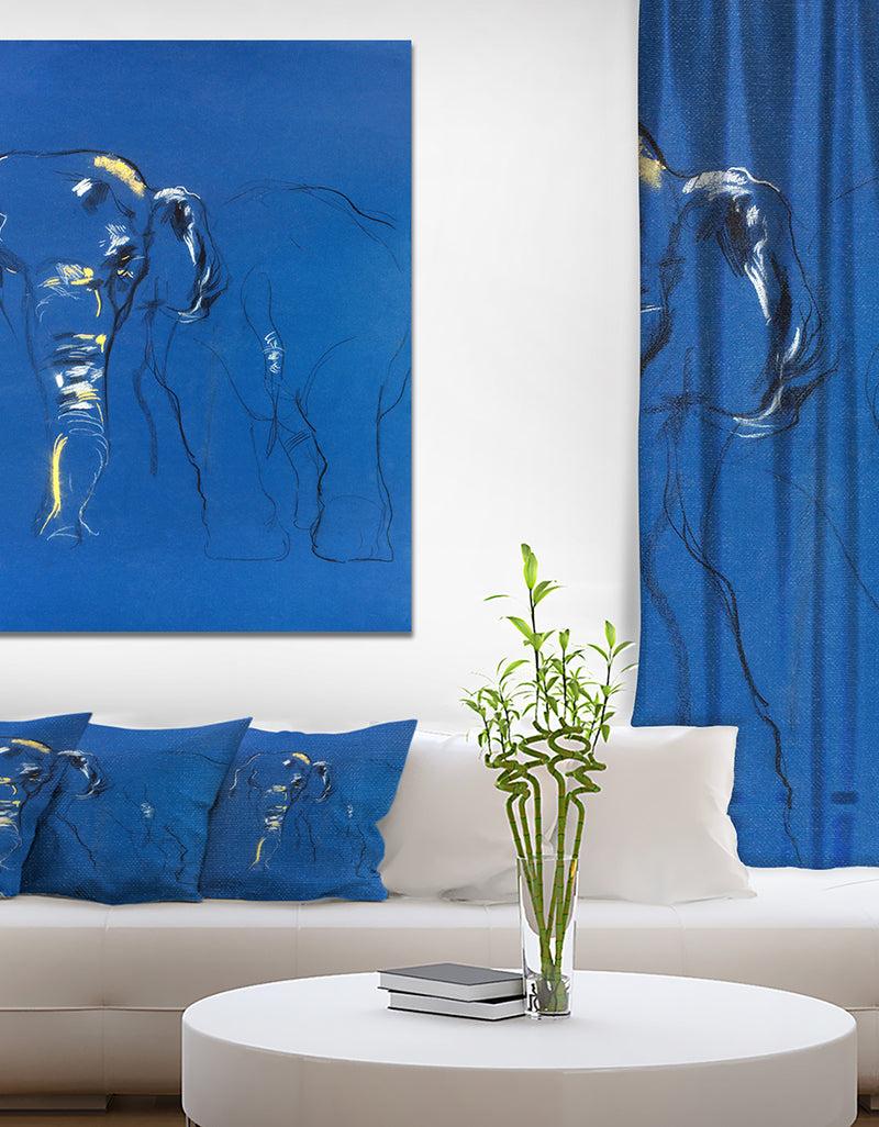 designq Elephant sketch in Blue background - Animals Sketch Painting Print on Wrapped Canvas
