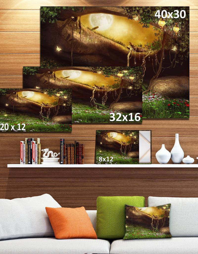 Designq Enchanted Cave With Flowers - Landscape Digital Canvas Print