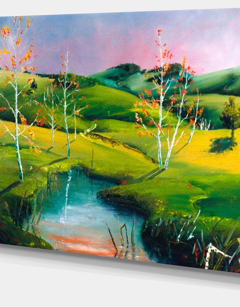 Designq Endless Green Pastures - Landscape Painting Canvas Print