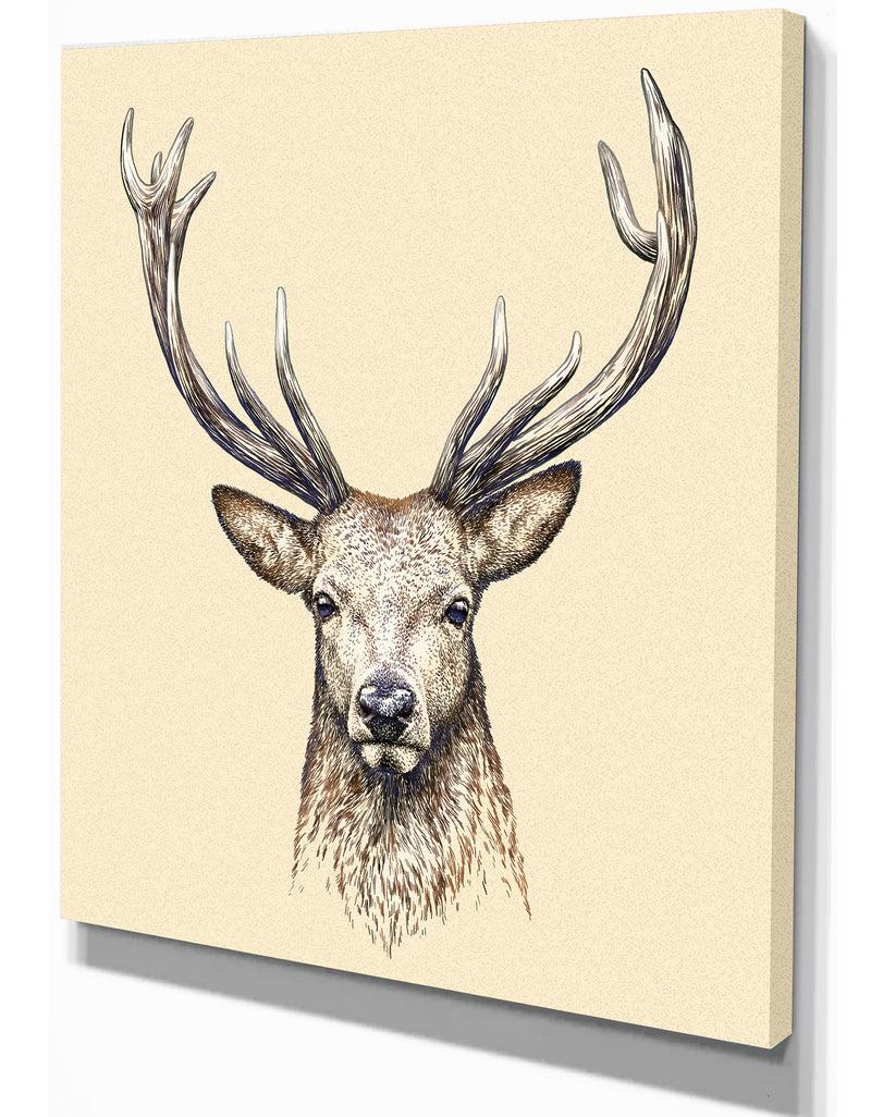 Designq Engrave Deer Illustration - Sketch Animals Painting Print On Wrapped Canvas