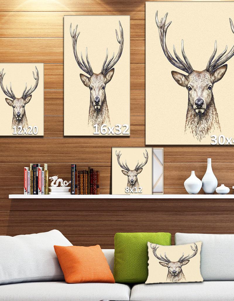Designq Engrave Deer Illustration - Sketch Animals Painting Print On Wrapped Canvas