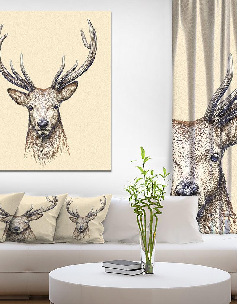 designq Engrave deer illustration - Sketch Animals Painting Print on Wrapped Canvas