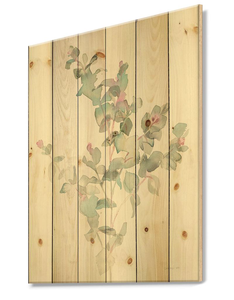 Designq Eucalyptus Leaves II - Farmhouse Print On Natural Pine Wood