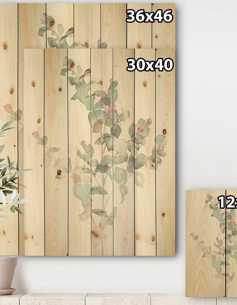 Designq Eucalyptus Leaves II - Farmhouse Print On Natural Pine Wood