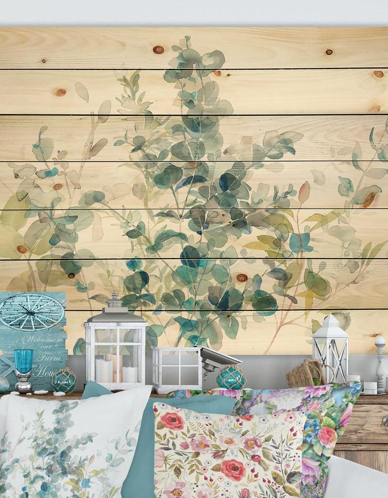 designq Eucalyptus Natural Element - Farmhouse Print on Natural Pine Wood