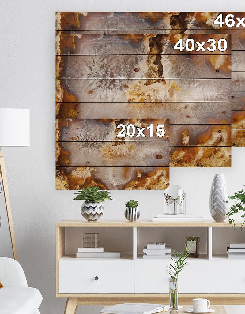 Designq Europian Brown Agate With Crystals -Stone Print On Natural Pine Wood