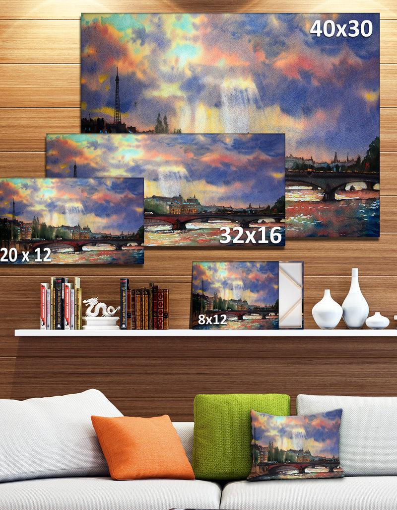 Designq Fabulous Paris City Watercolor - Large Photography Canvas Art