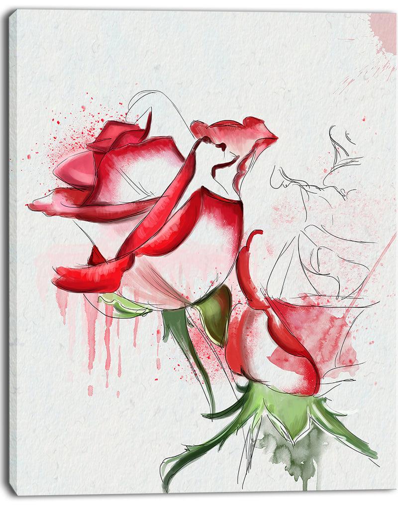 Designq Fantastic Red Roses Watercolor - Floral Canvas Artwork Print