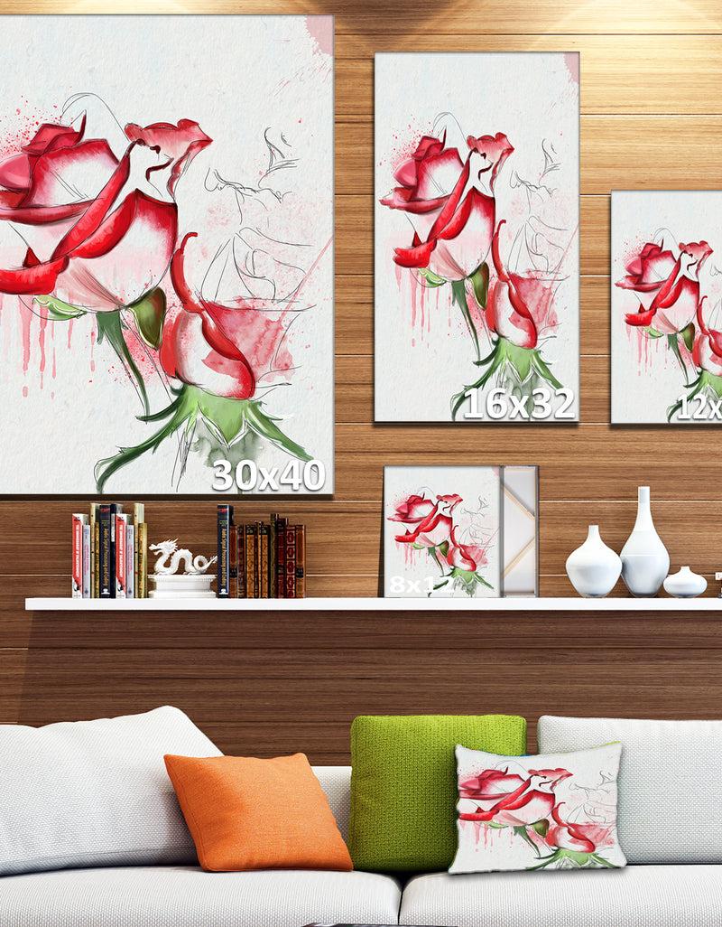 Designq Fantastic Red Roses Watercolor - Floral Canvas Artwork Print