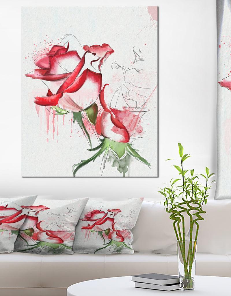 designq Fantastic Red Roses Watercolor - Floral Canvas Artwork Print
