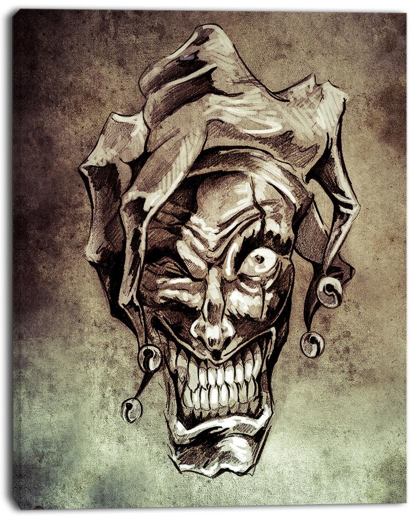 Designq Fantasy Clown Joker Tattoo Sketch - 16x32 Digital Art Canvas Print