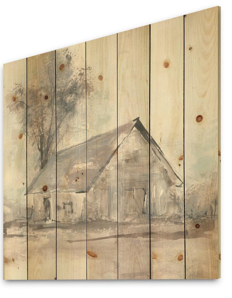 Designq Farmhouse Barn Grey III - Modern Farmhouse Print On Natural Pine Wood