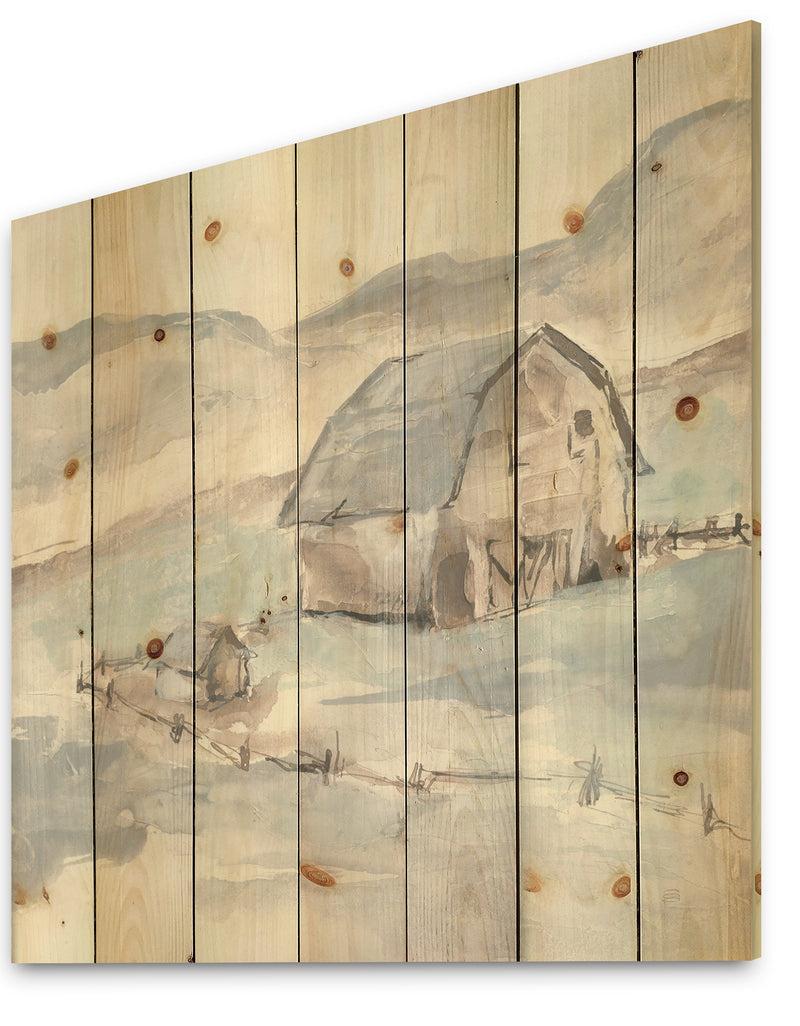 Designq Farmhouse Barn Grey IV - Modern Farmhouse Print On Natural Pine Wood