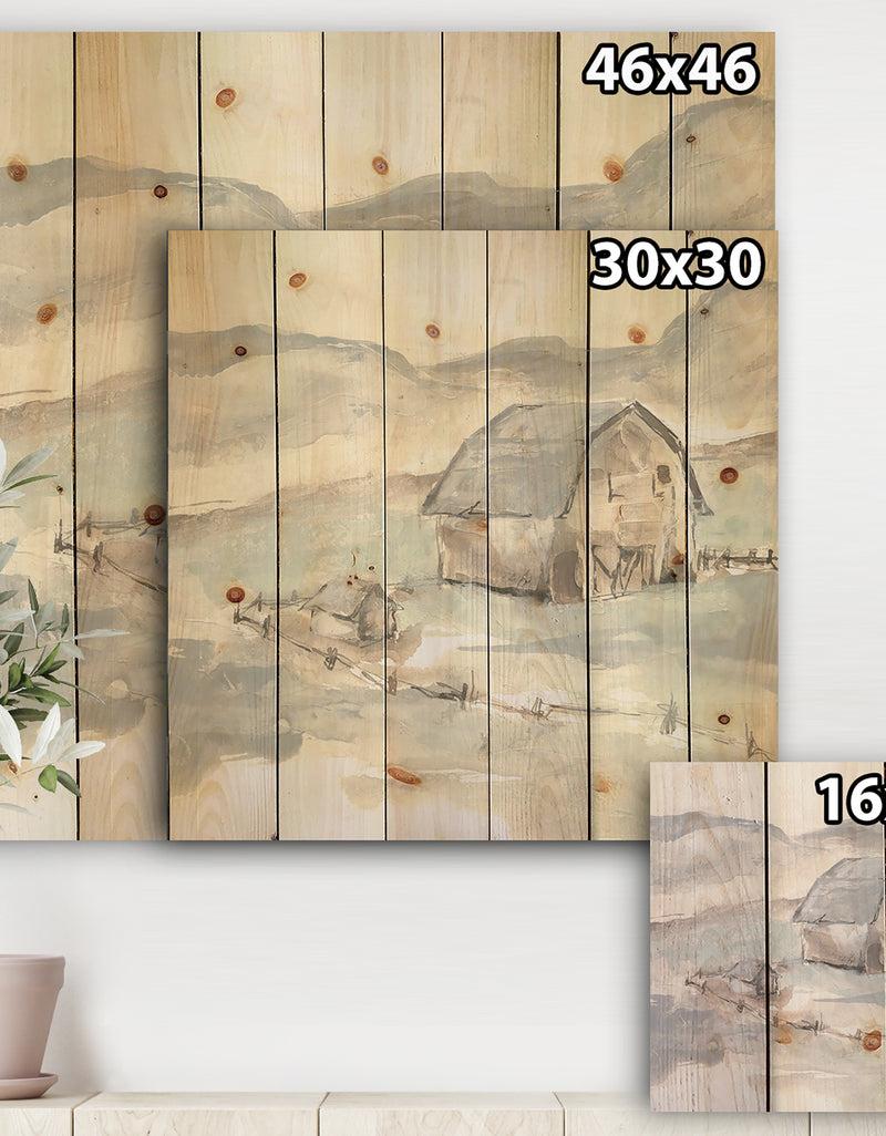 Designq Farmhouse Barn Grey IV - Modern Farmhouse Print On Natural Pine Wood
