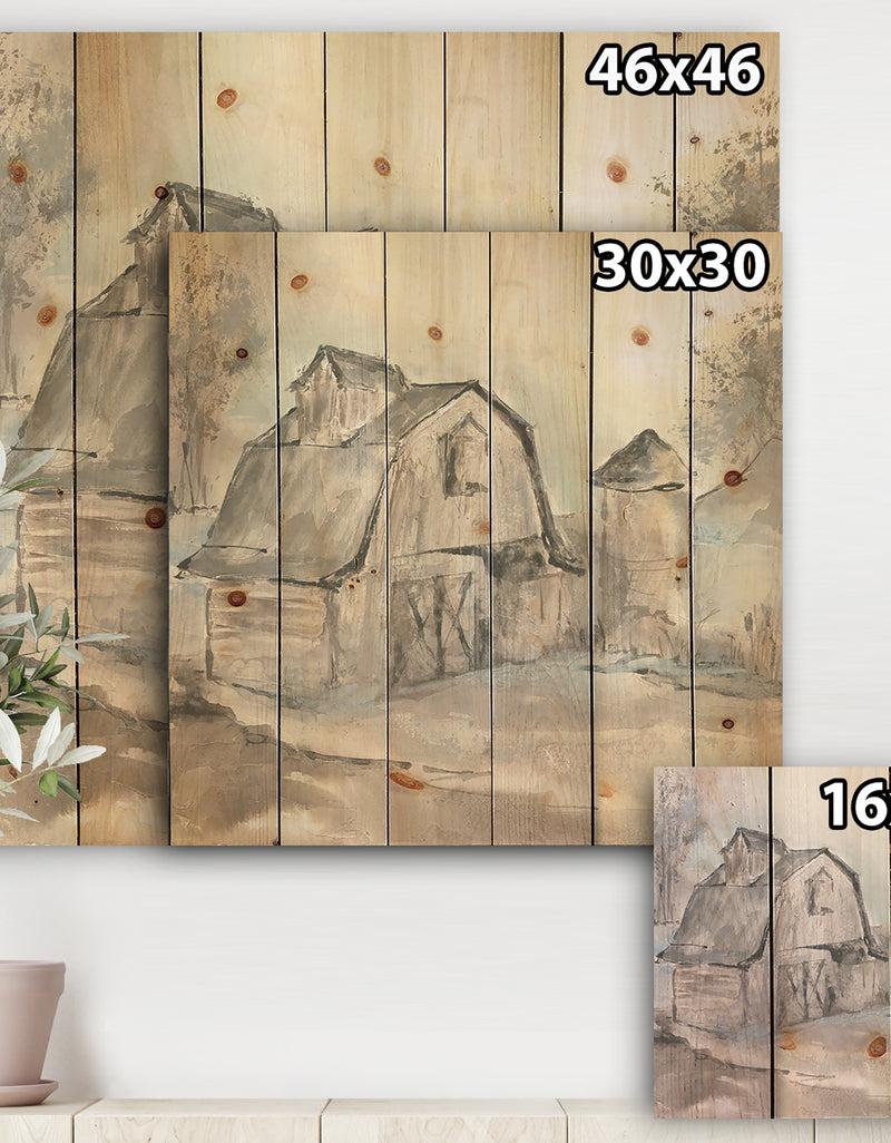 Designq Farmhouse Barn Grey V - Modern Farmhouse Print On Natural Pine Wood