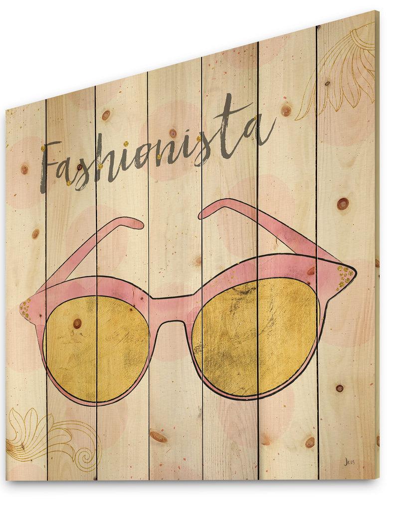 Designq Fashion Glam Accessories Pink - Posh & Luxe Print On Natural Pine Wood
