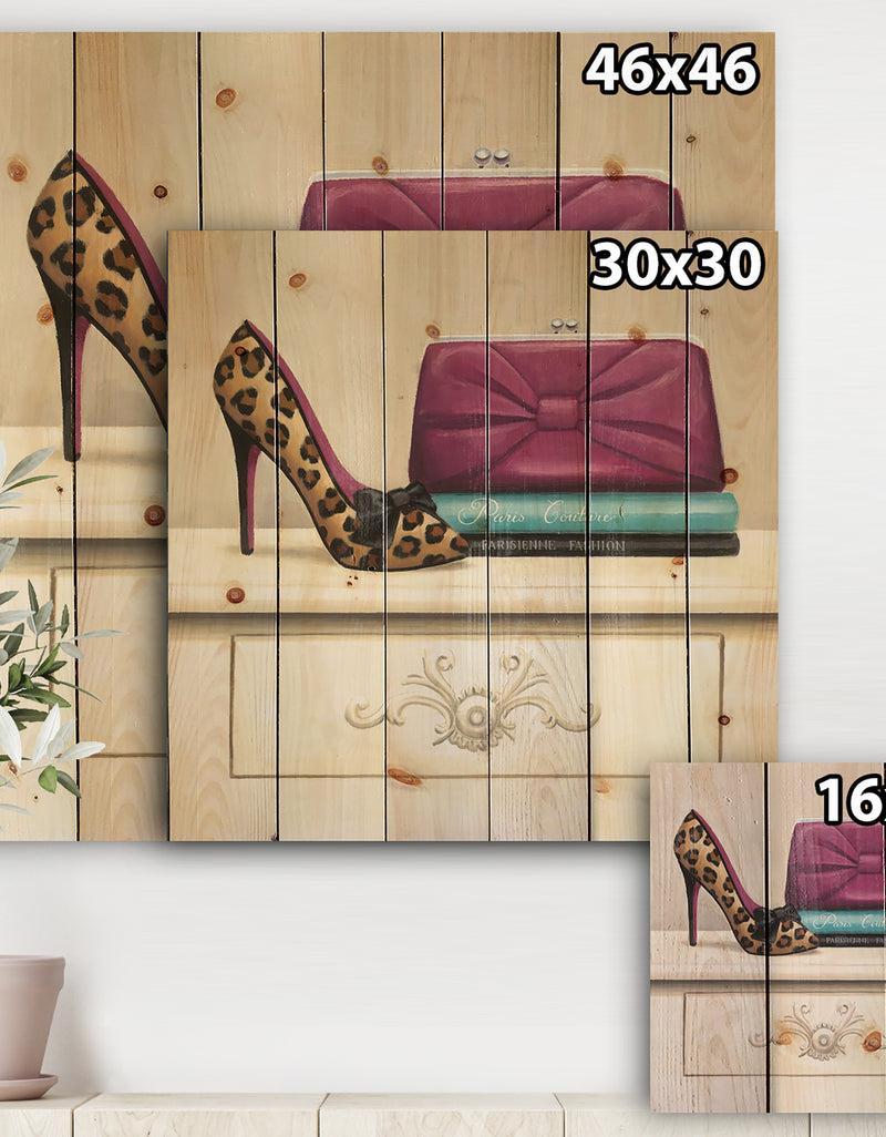Designq Fashion & Glam Avenue High Heels I - Posh & Luxe Print On Natural Pine Wood