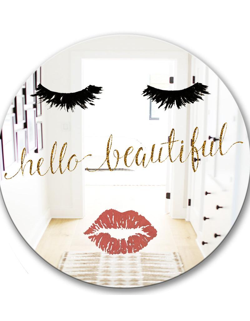 Designq Fashion Glam Lips On Gold I - Modern Mirror - Oval And Circle Wall Mirror