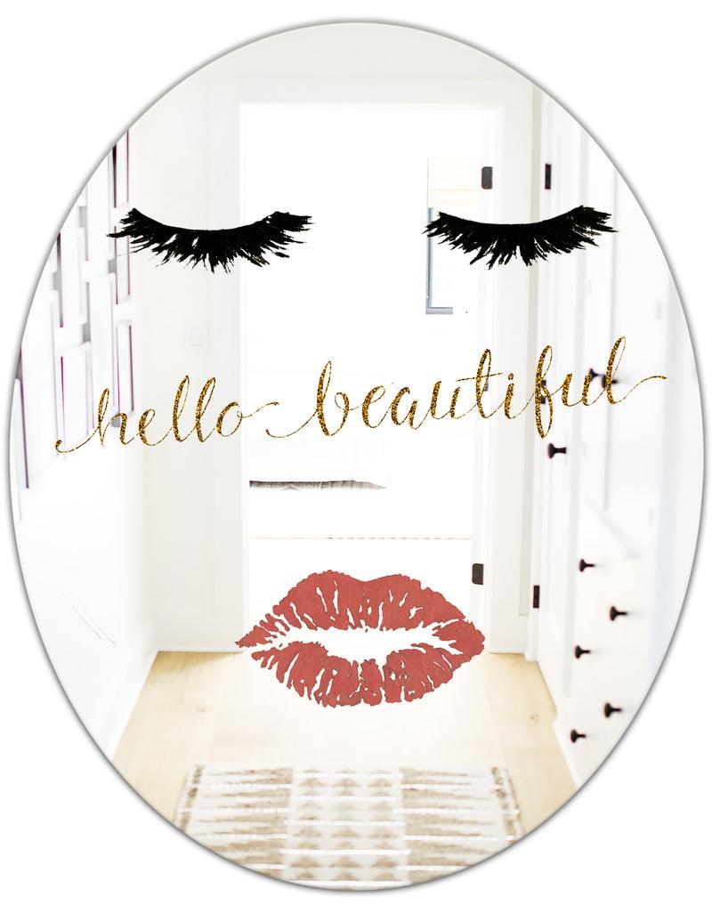 Designq Fashion Glam Lips On Gold I - Modern Mirror - Oval And Circle Wall Mirror