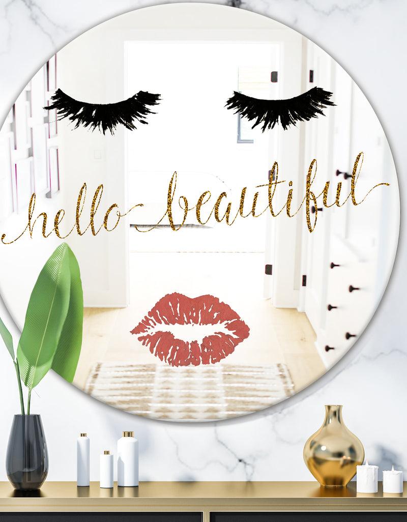 designq Fashion Glam Lips On Gold I - Modern Mirror - Oval and Circle Wall Mirror