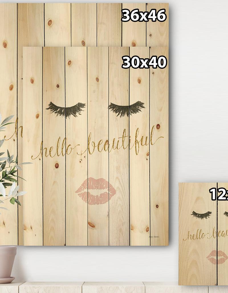 Designq Fashion Glam Lips On Gold I - Posh & Luxe Print On Natural Pine Wood