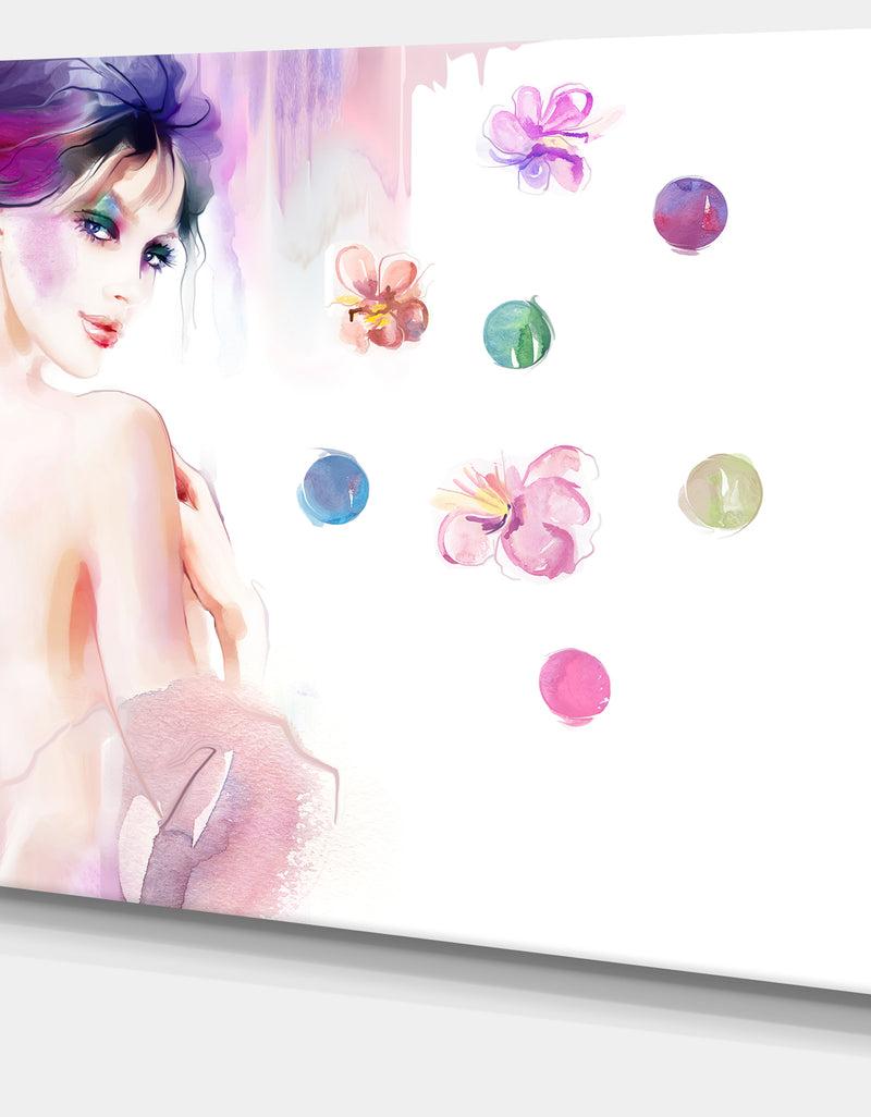 Designq Fashion Woman With Purple Shade - Watercolor Painting Canvas Print