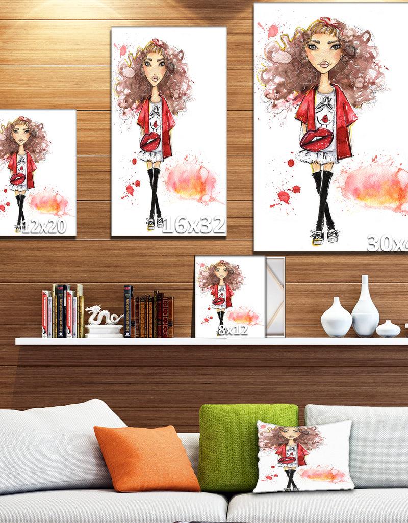 Designq Fashionable Teenage Girl - Glamour Painting Print On Wrapped Canvas