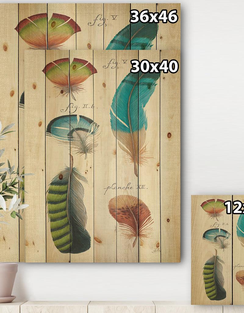Designq Feathers Cottage Family III - Cabin & Lodge Print On Natural Pine Wood