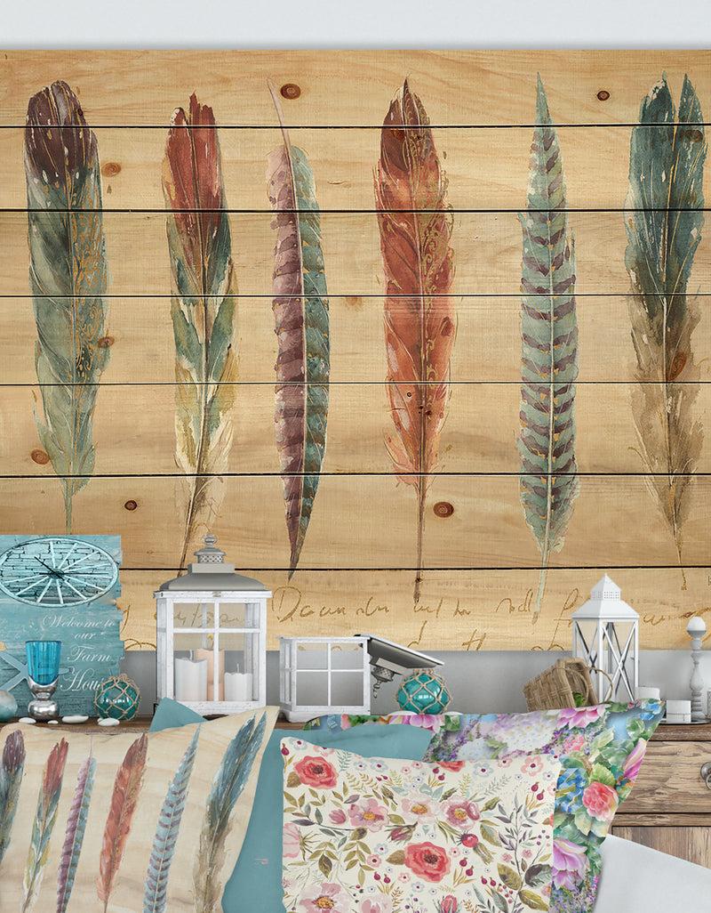 designq Feathers Cottage Family - Lake House Print on Natural Pine Wood