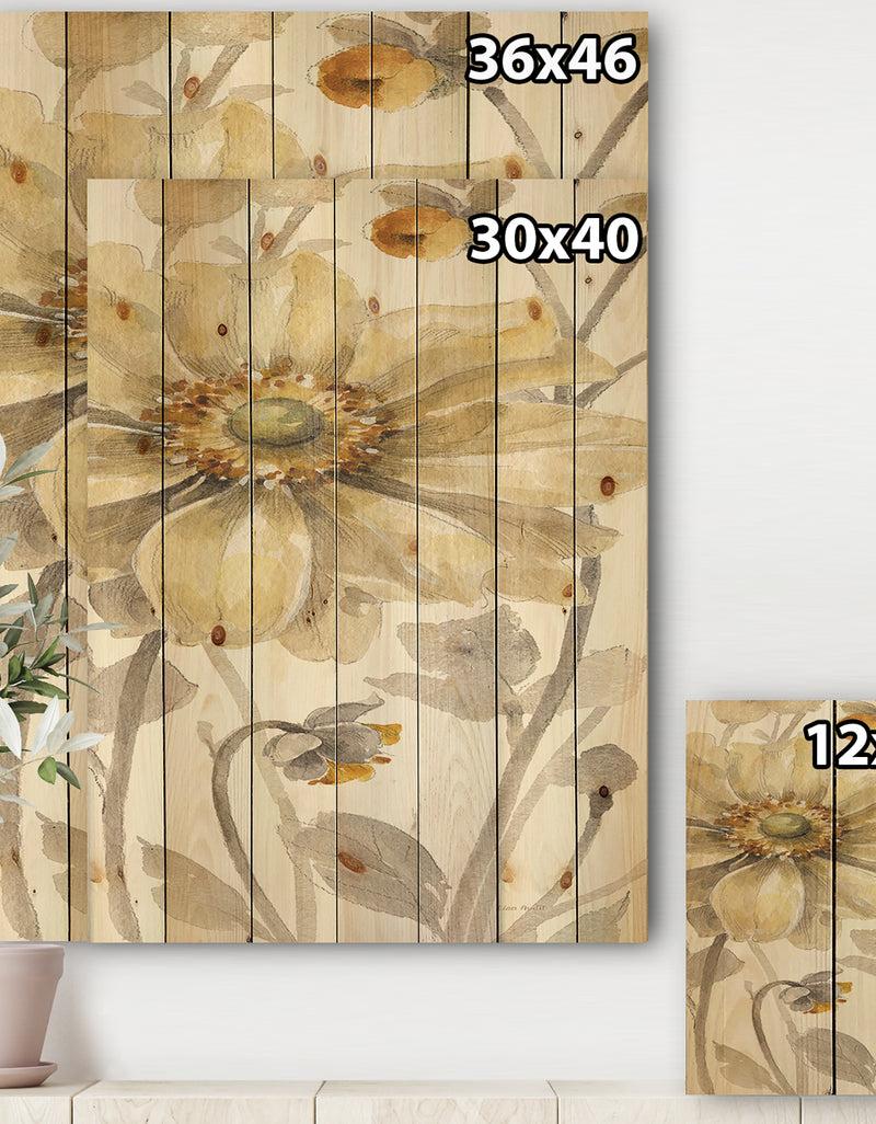 Designq Fields Of Gold IV - Farmhouse Print On Natural Pine Wood