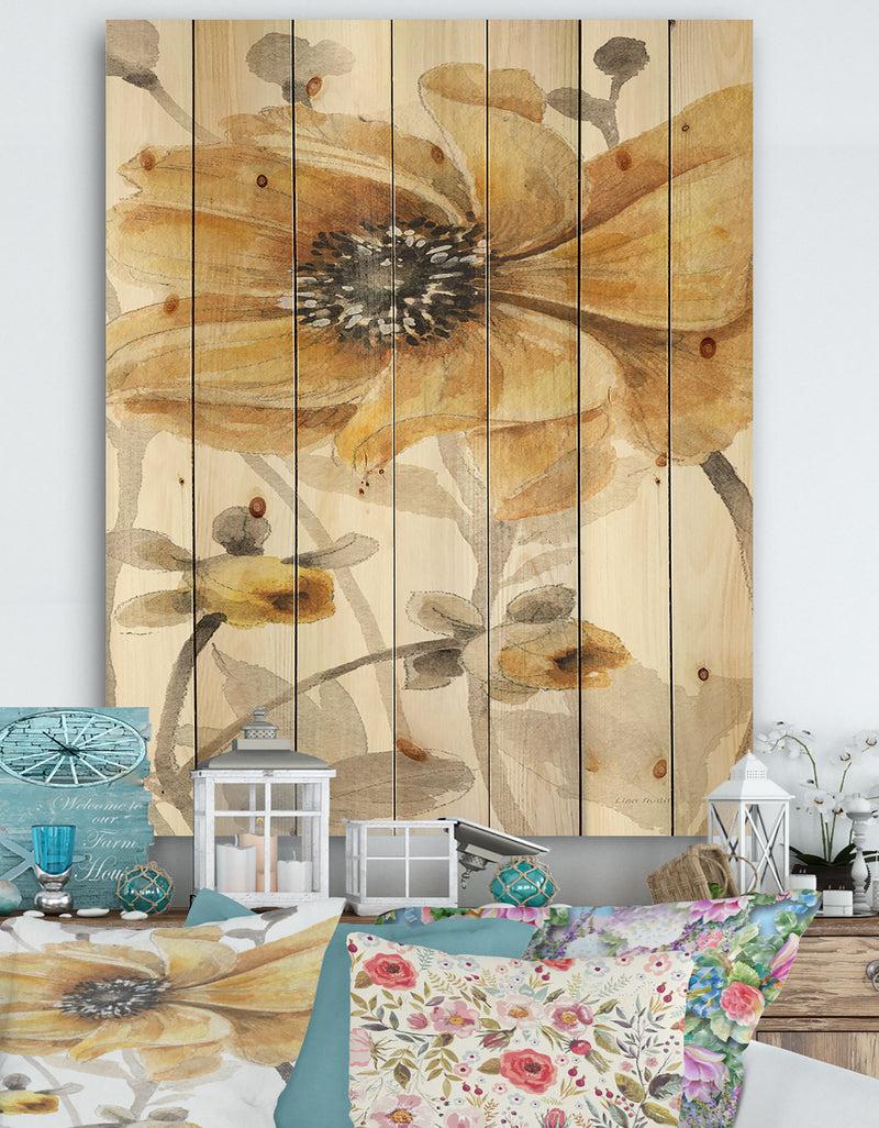 designq Fields of Gold VIII - Farmhouse Print on Natural Pine Wood