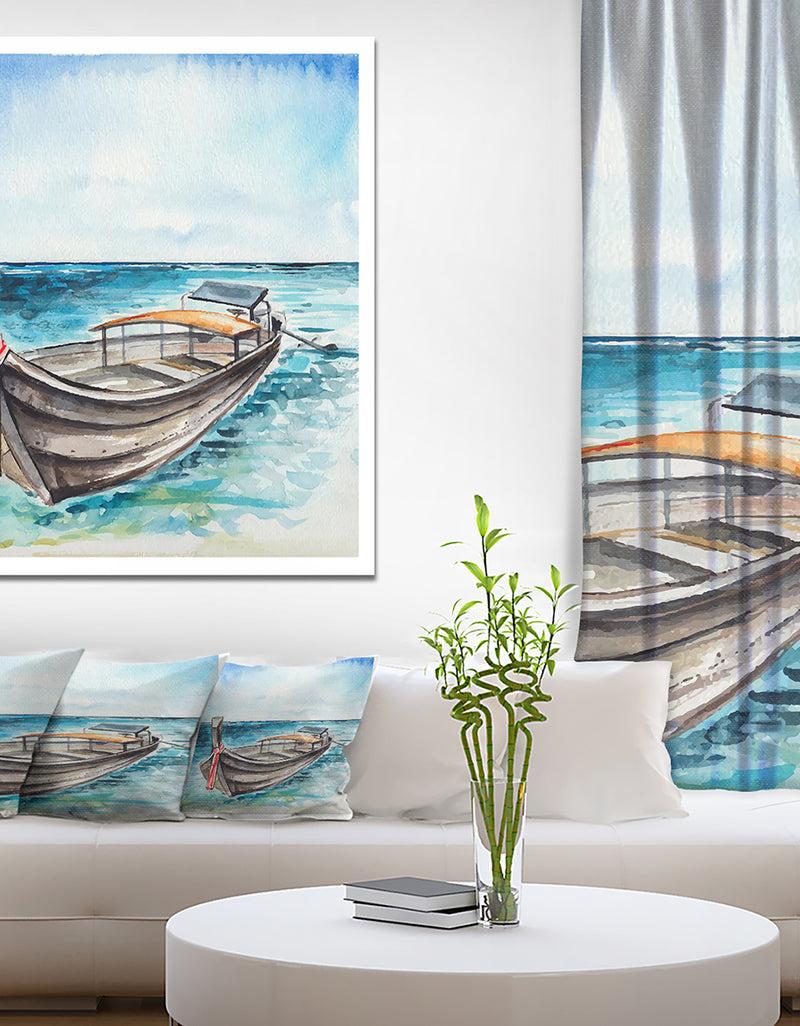 designq Fishing Boat in Marine Landscape - Sea & Shore Painting Print on Wrapped Canvas