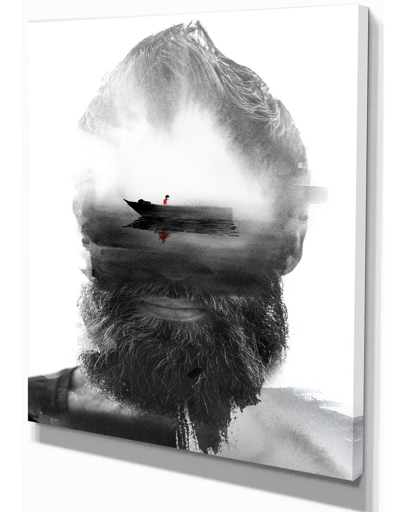 Designq Floating Boat In Man Portrait - Glamour Painting Print On Wrapped Canvas