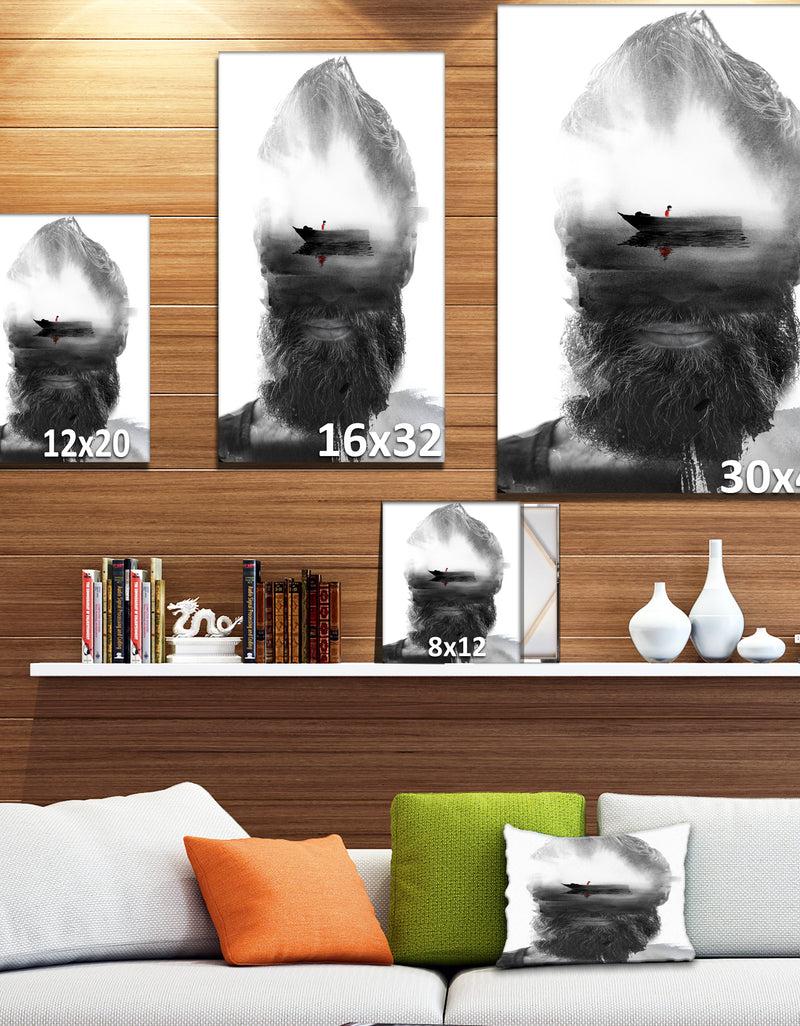 Designq Floating Boat In Man Portrait - Glamour Painting Print On Wrapped Canvas