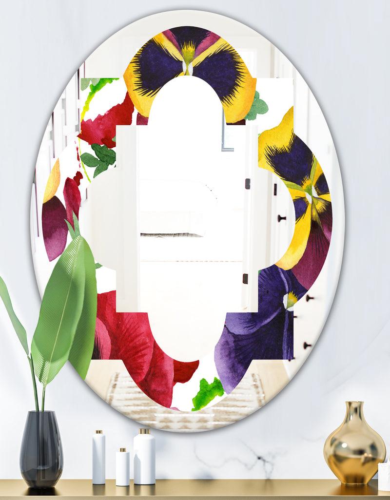 Designq Floral Botanical Retro VIII - Modern Round Or Oval Wall Mirror - Quatrefoil