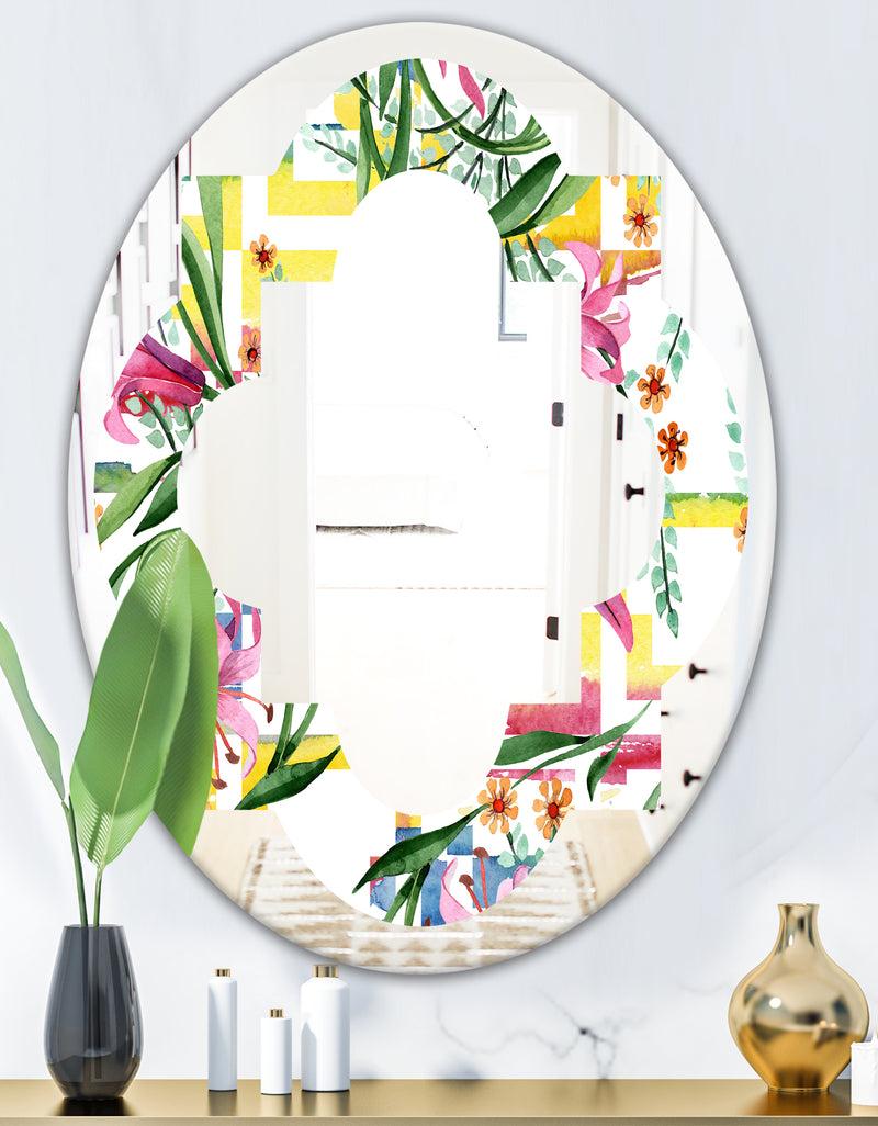 Designq Floral Botanical Retro XI - Cottage Round Or Oval Wall Mirror - Quatrefoil