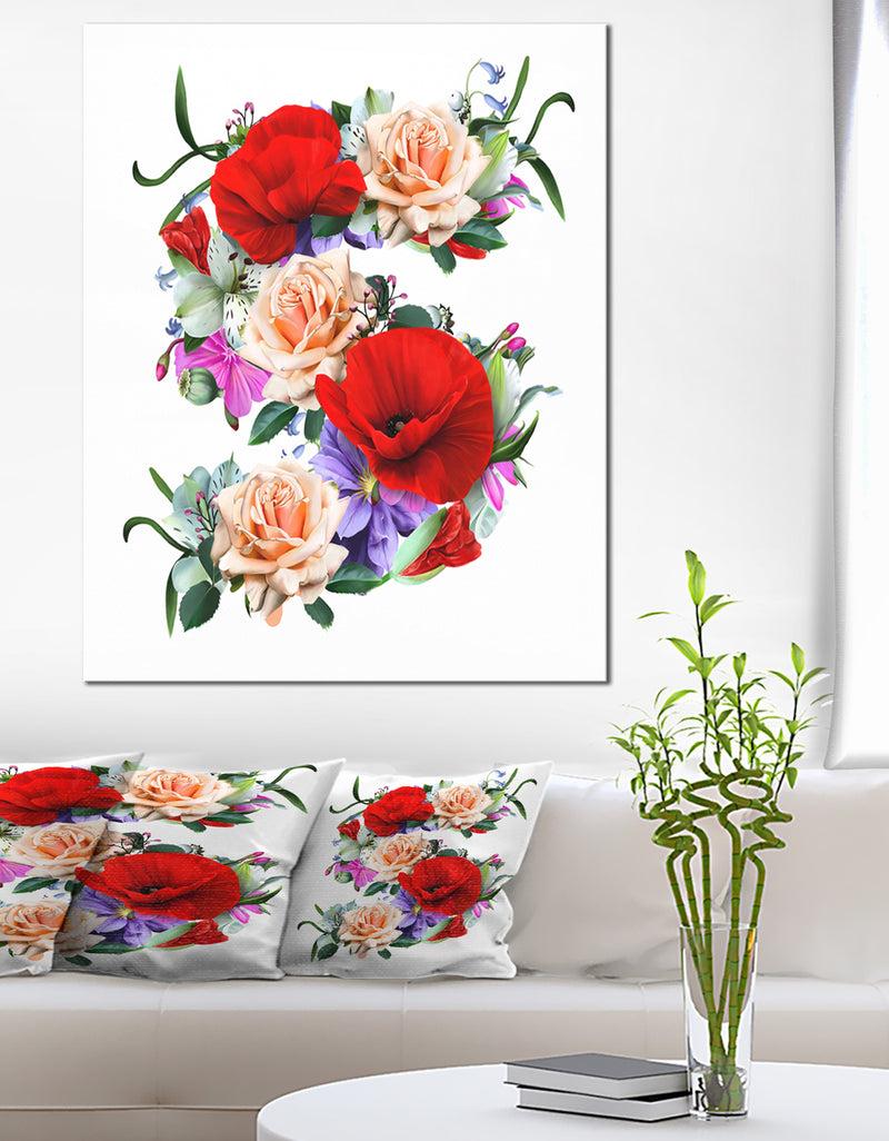 designq Floral Figure with Variety of Flowers - Floral Canvas Artwork Print