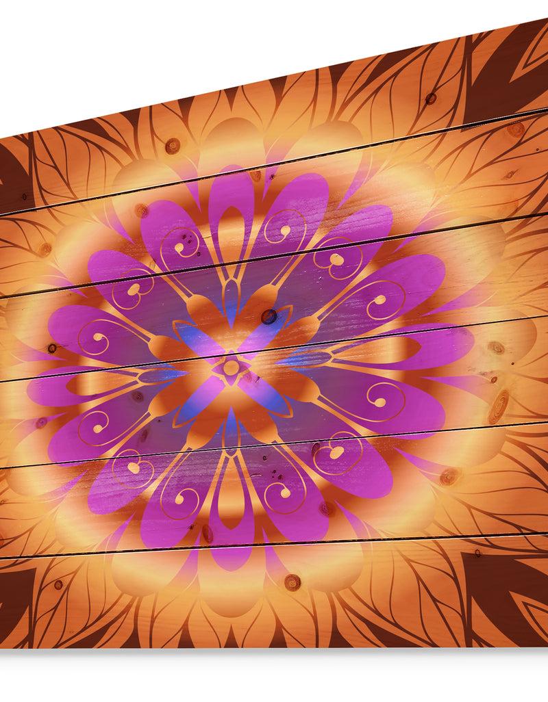 Designq Floral Infinity Design In Orange - Floral Print On Natural Pine Wood