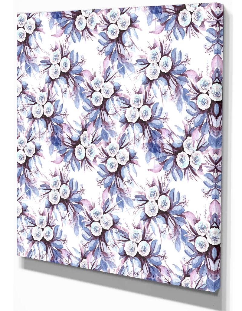 Designq Floral Pattern In Purples And Blues - Floral Painting Print On Wrapped Canvas